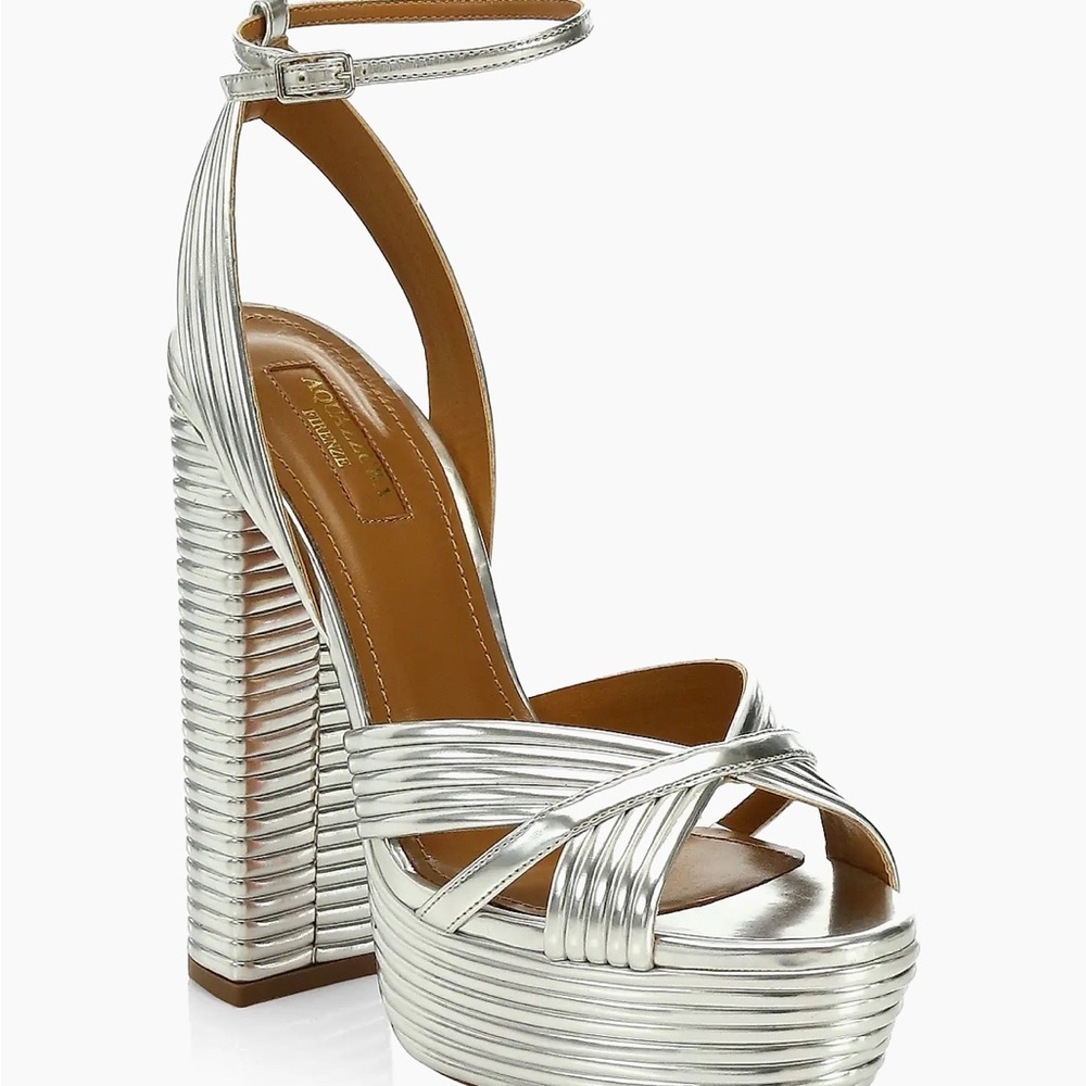 Aquazzura Silver Strappy Platform Heels